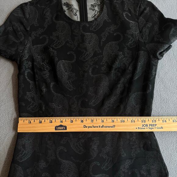 Sandro Paris Ruffle Hem Mini Dress Womens 1 Black Tiger Print Short Sleeve - Picture 11 of 16